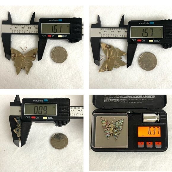 Alpaca Silver Mexico 1.5" Abalone Shell Glitter Butterfly Brooch - Picture 10 of 15